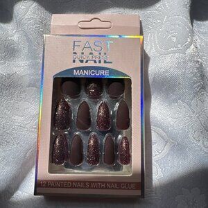 Fast Nail One Minute Press‑On Nail Tips w Glue Fast & Easy NEW Plum